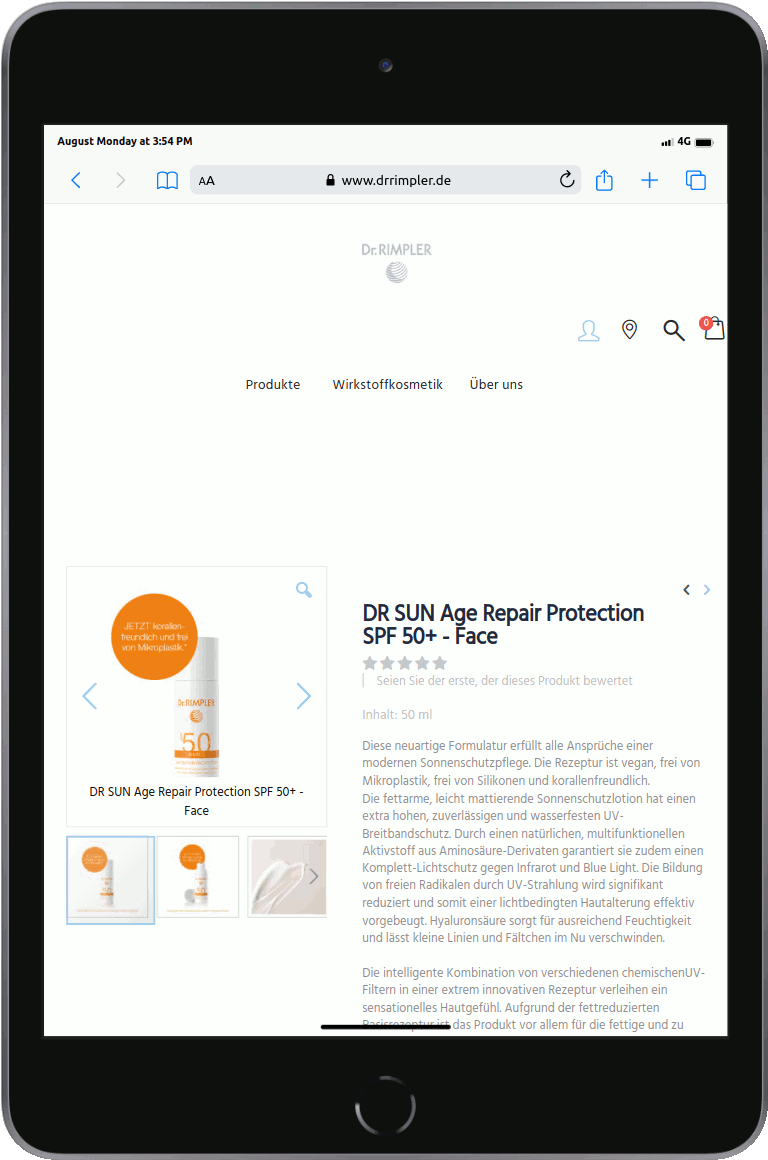 Dr. Rimpler Produktseite Tablet